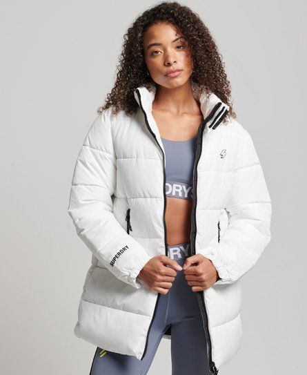 Women's Longline Sports Puffer Jacket White - Size: 10