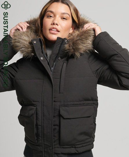 Women's Everest Hooded Puffer Bomber Jacket Black / Jet Black - Size: 12