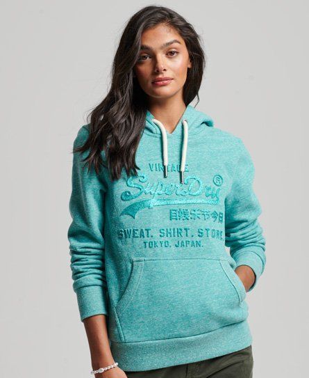 Women's Embossed Graphic Logo Hoodie Green / Sante Fe Turquoise Snowy - Size: 10