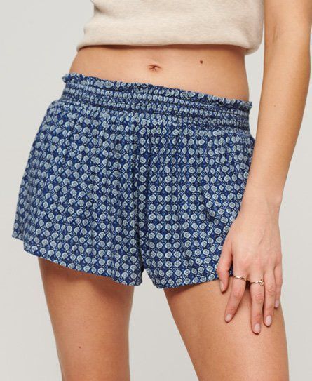 Women's Smocked Beach Shorts Blue / Mini Geo Blue - Size: 8