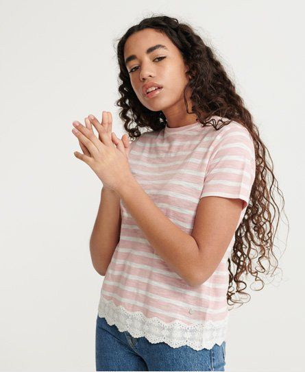 Women's Lace Mix T-Shirt Pink / Pink Stripe - Size: 8