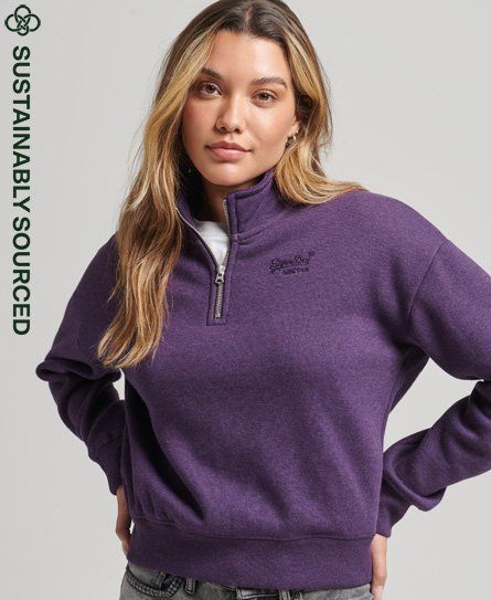 Women's Organic Cotton Vintage Logo Henley Sweatshirt Purple / Royal Purple Marl - Size: 14