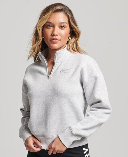Women's Organic Cotton Vintage Logo Henley Sweatshirt Light Grey / Glacier Grey Marl - Size: 14