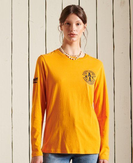 Women's Women's Classic Embroidered Collegiate Long Sleeved Top, Yellow, Size: 14