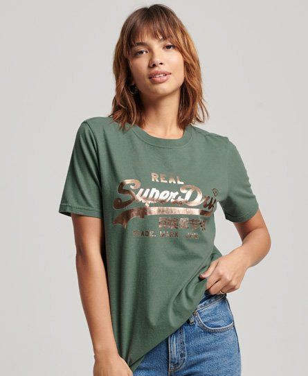 Women's Women's Classic Vintage Logo Embellished T-Shirt, Green, Size: 10
