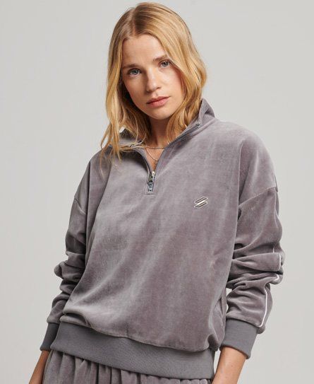 Women's Women's Loose Fit Velour Henley Sweatshirt, Grey, Size: 12