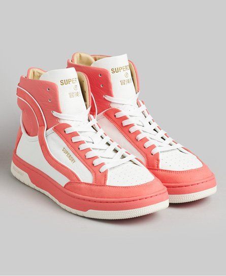 Women's Vintage Vegan Basket High Top Trainers Cream / White/Coral - Size: 4