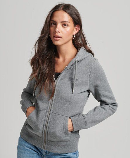 Women's Organic Cotton Essential Logo Zip Hoodie Grey / Rich Charcoal Marl - Size: 12