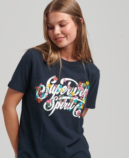 Women's Script Style Floral T-Shirt Navy / Eclipse Navy - Size: 6