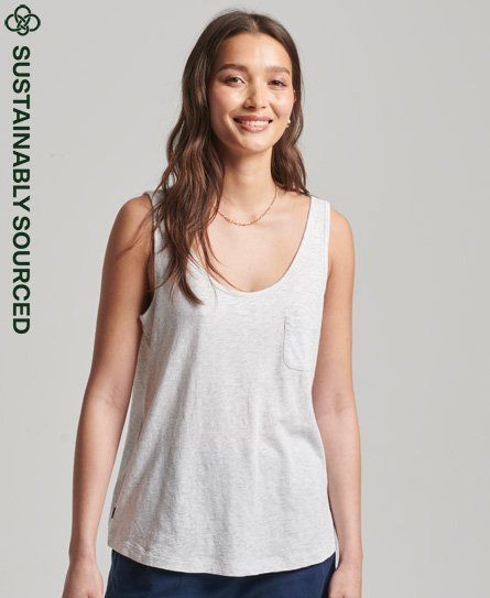 Women's Organic Cotton Pocket Tank Top Light Grey / Ice Marl - Size: 10