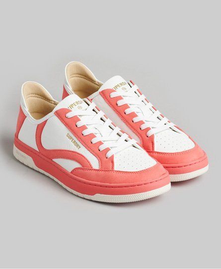 Women's Vintage Vegan Basket Low Top Trainers Cream / White/Coral - Size: 7