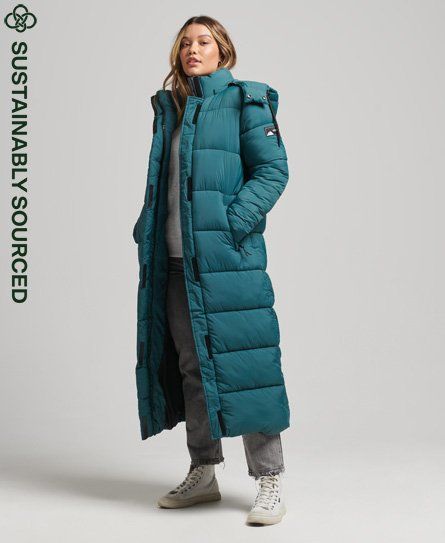 Women's Ripstop Longline Puffer Jacket Green / Mid Pine Grid - Size: 8