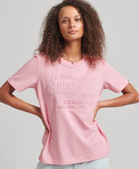 Women's Script Style Embossed T-Shirt Pink / Bubblegum Marl - Size: 14