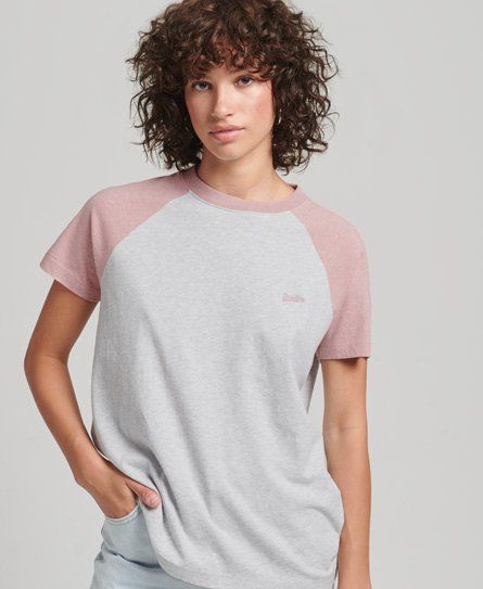 Women's Organic Cotton Vintage Baseball T-Shirt Grey / Glacier Grey Marl/LA Soft Pink Marl - Size: 14