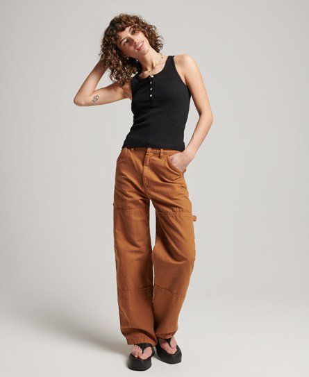Women's Organic Cotton Vintage Wide Carpenter Pants Brown / Denim Co Tobacco Brown - Size: 28/30