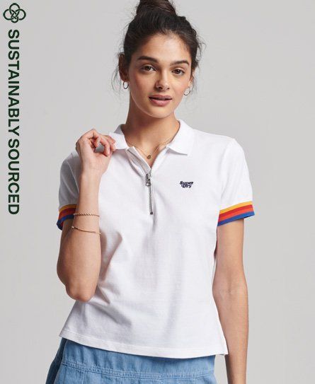 Women's Vintage Zipped Polo Shirt White - Size: 14