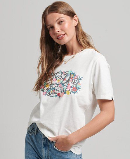 Women's Floral Scripted T-Shirt White / Off White - Size: 6
