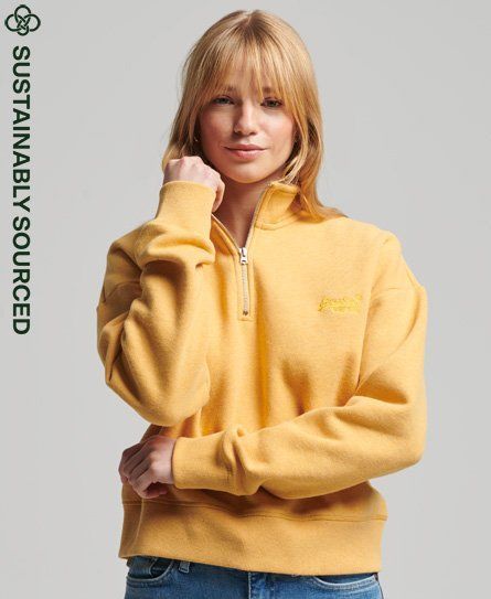 Women's Organic Cotton Vintage Logo Henley Sweatshirt Yellow / Ochre Marl - Size: 14