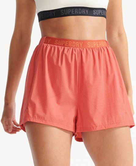 Women's Sport Run Double Layer Shorts Orange / Rust Spliced Stripe Print - Size: 12