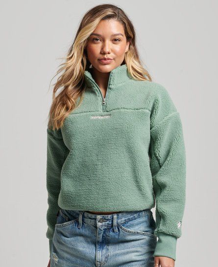 Women's Soft Lined Henley Borg Sweatshirt Green / Granite Green - Size: 6