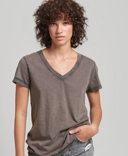 Women's Organic Cotton Essentials V-Neck T-Shirt Black / Dark Washed Black - Size: 14