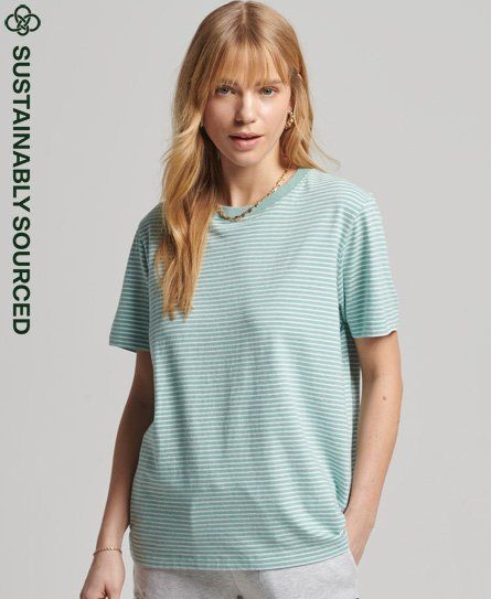Women's Organic Cotton Vintage Logo Stripe T-Shirt Light Blue / Sage Marl/Rodeo White Stripe - Size: 12