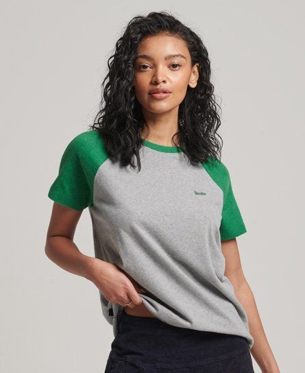 Women's Organic Cotton Vintage Baseball T-Shirt Green / Field Green Marl/Grey Marl - Size: 8