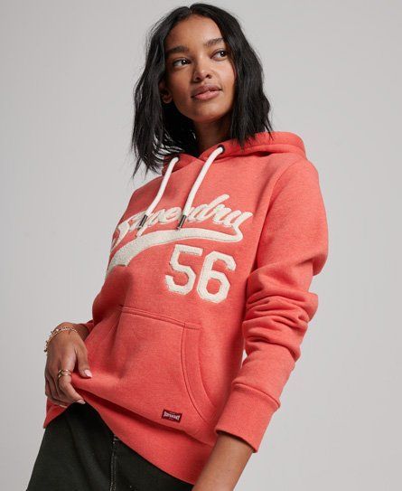 Women's Vintage Scripted Collegiate Hoodie Cream / Red Coral Marl - Size: 12