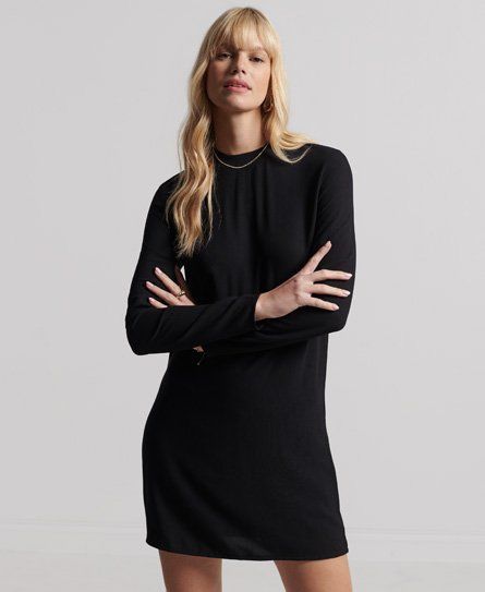 Women's Long Sleeve Woven Mini Dress Black - Size: 6