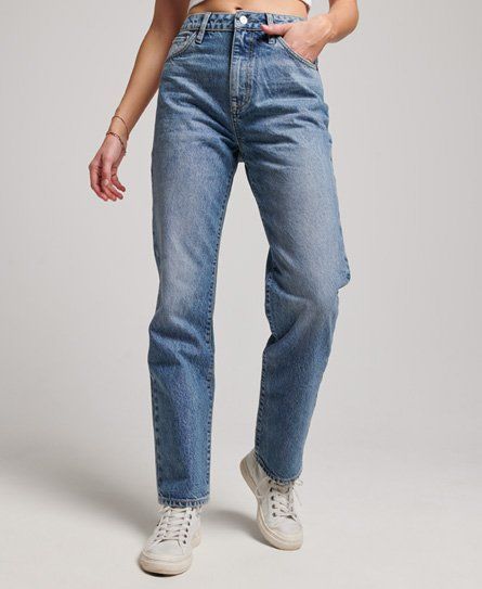 Women's Organic Cotton High Rise Straight Jeans Light Blue / Houston Mid Vintage - Size: 31/30