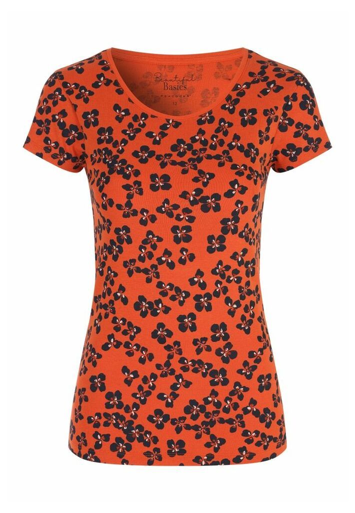 Womens Orange Floral T-Shirt