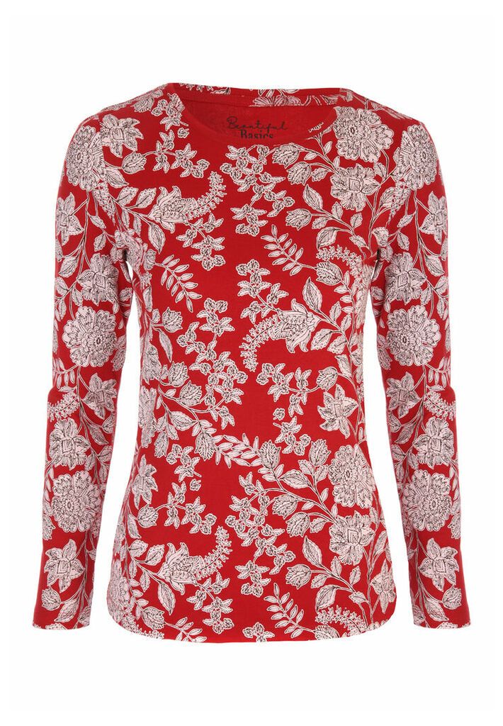 Womens Red Floral Long Sleeve Top