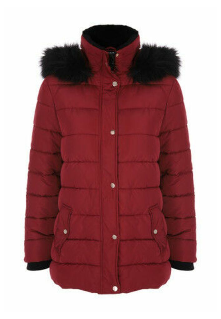 Womens Red Padded Mid Length Coat