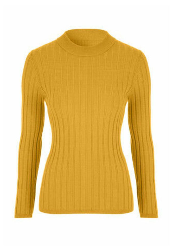 Womens Mustard Ribbed Turtle Neck Jumper