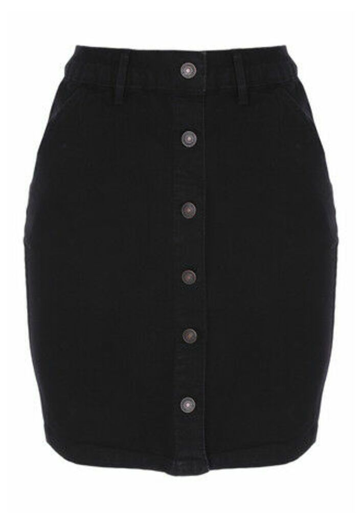 Womens Black Denim Button Skirt