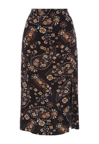 Womens Black Paisley Print Split Skirt