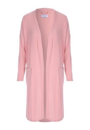 Womens Pink Long Line Dressing Gown
