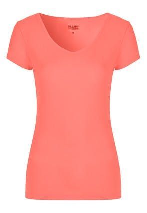 Womens Coral Short Sleeve V-Neck T-Shirt