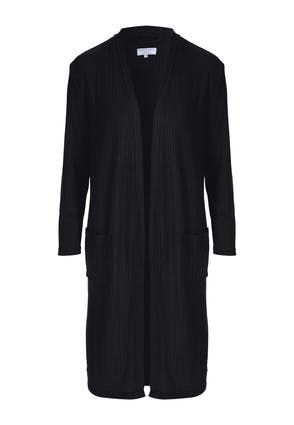 Womens Black Long Line Dressing Gown