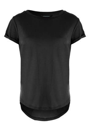 Womens Black Curved Hem T-Shirt