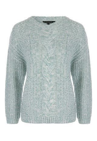 Womens Mint Cable Knit Chunky Jumper