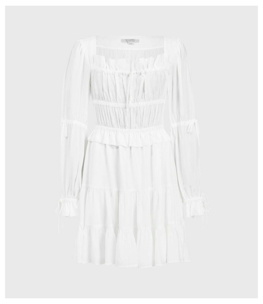 AllSaints Womens Kimi Short Silk Blend Dress, Chalk White, Size: 10
