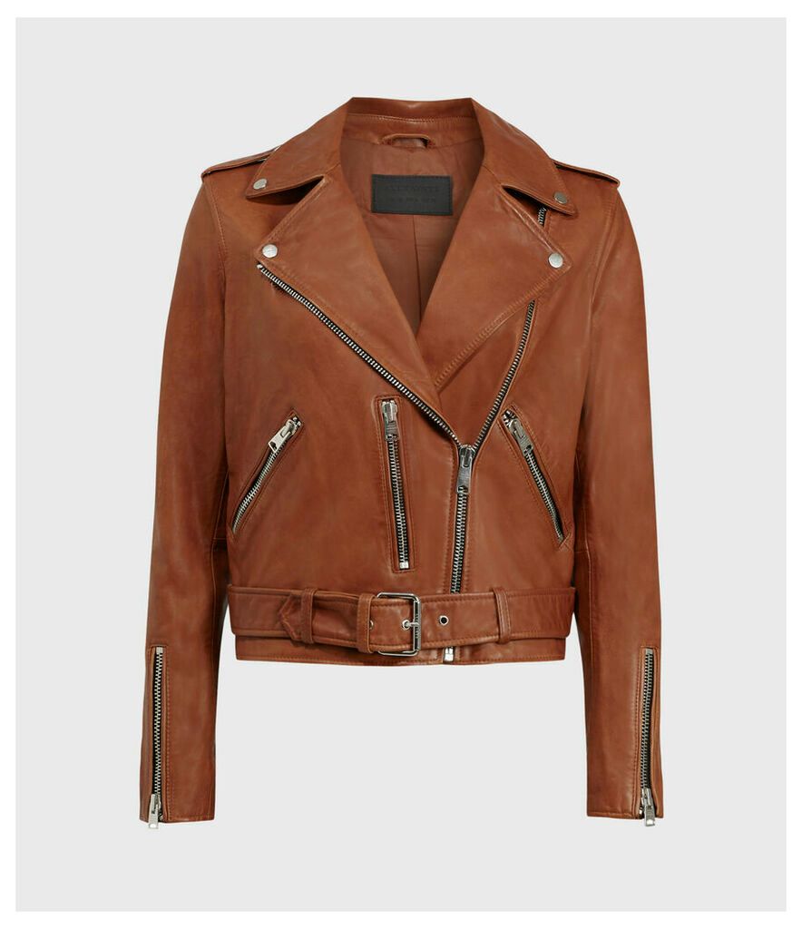 AllSaints Women's Balfern Leather Biker Jacket, Tan, Size: 6