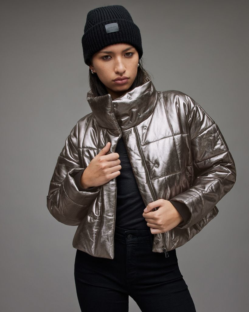 AllSaints Petra Metallic Leather Puffer Jacket