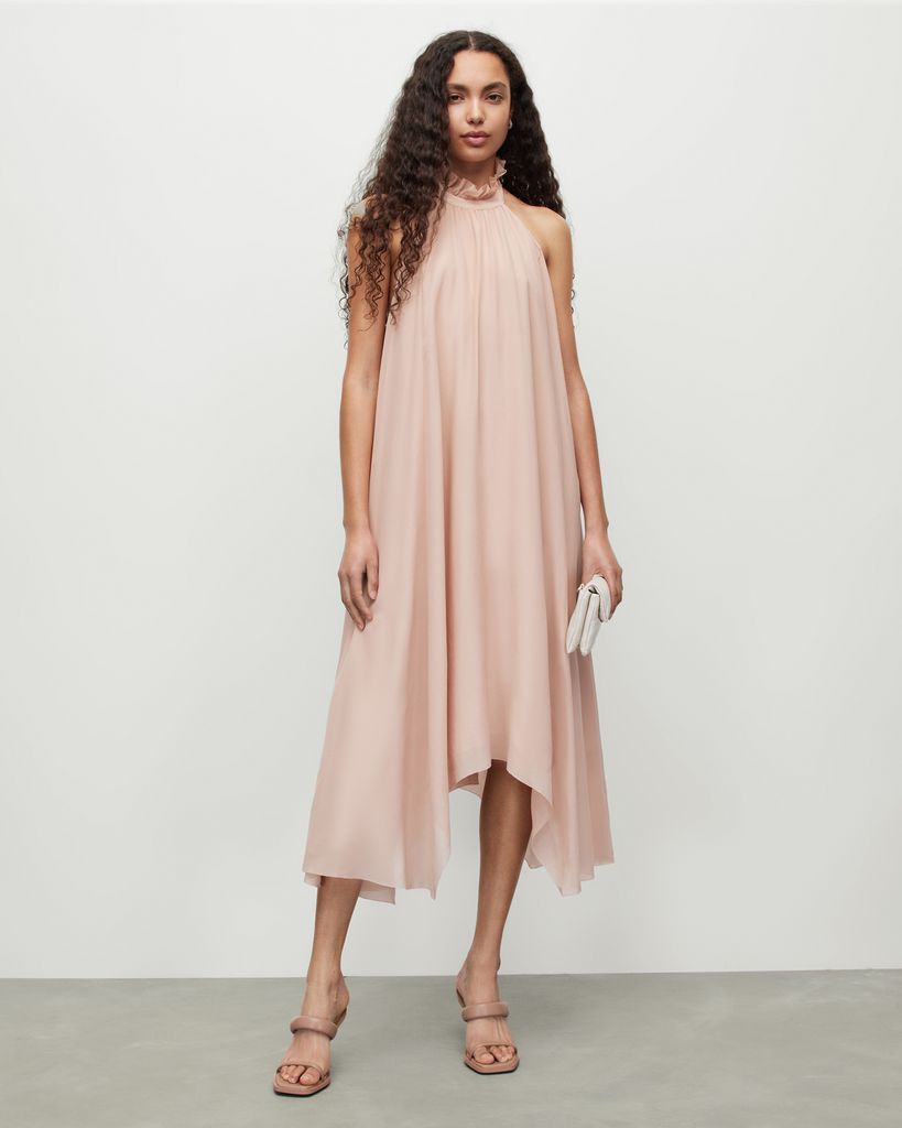 AllSaints Alaya Silk Asymmetrical Maxi Dress