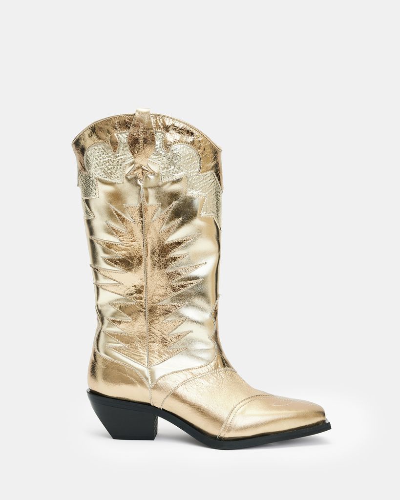 AllSaints Dixie Metallic Leather Cowboy Boots