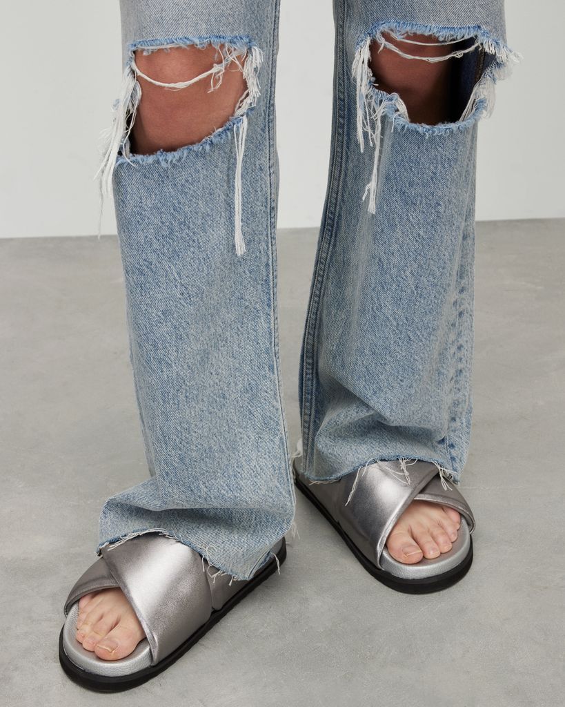 AllSaints Saki Metallic Leather Crossover Sandals
