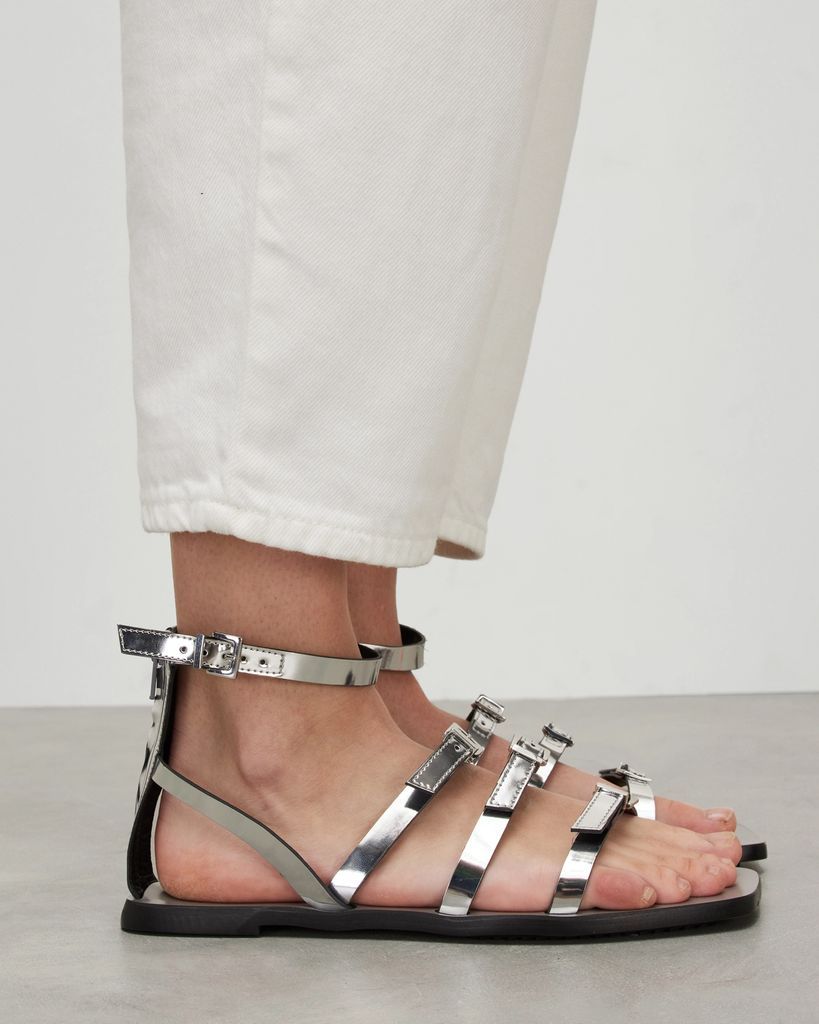 AllSaints Lore Metallic Leather Gladiator Sandals