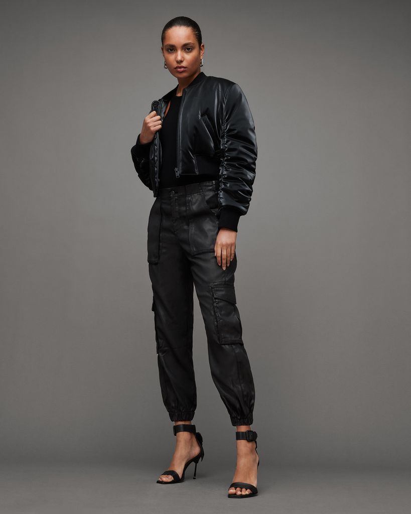 AllSaints Frieda High-Rise Coated Cargo Trousers