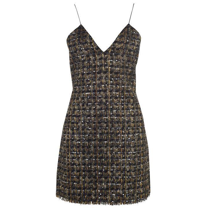 BALMAIN Short Sequined Tweed Dress - Noir/Or/Arg EBN
